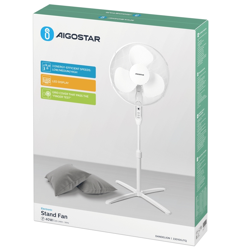 Aigostar - Stående fläkt 40W/230V 120 cm vit