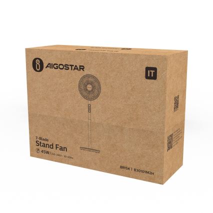 Aigostar - Stående fläkt 45W/230V 110 cm vit