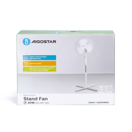 Aigostar - Stående fläkt 45W/230V 125 cm vit