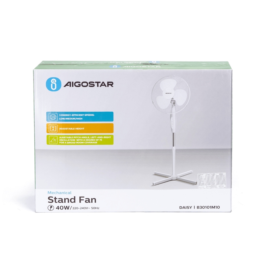 Aigostar - Stående fläkt 45W/230V 125 cm vit