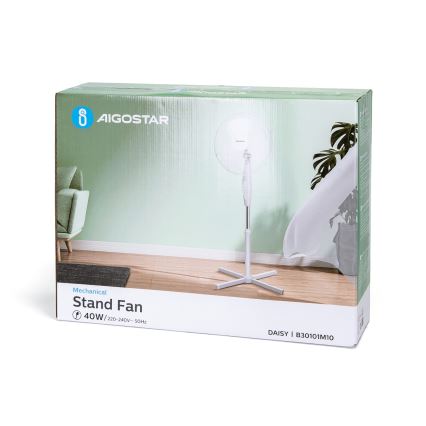 Aigostar - Stående fläkt 45W/230V 125 cm vit