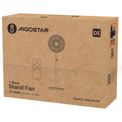 Aigostar - Stående fläkt 45W/230V vit + fjärrkontroll