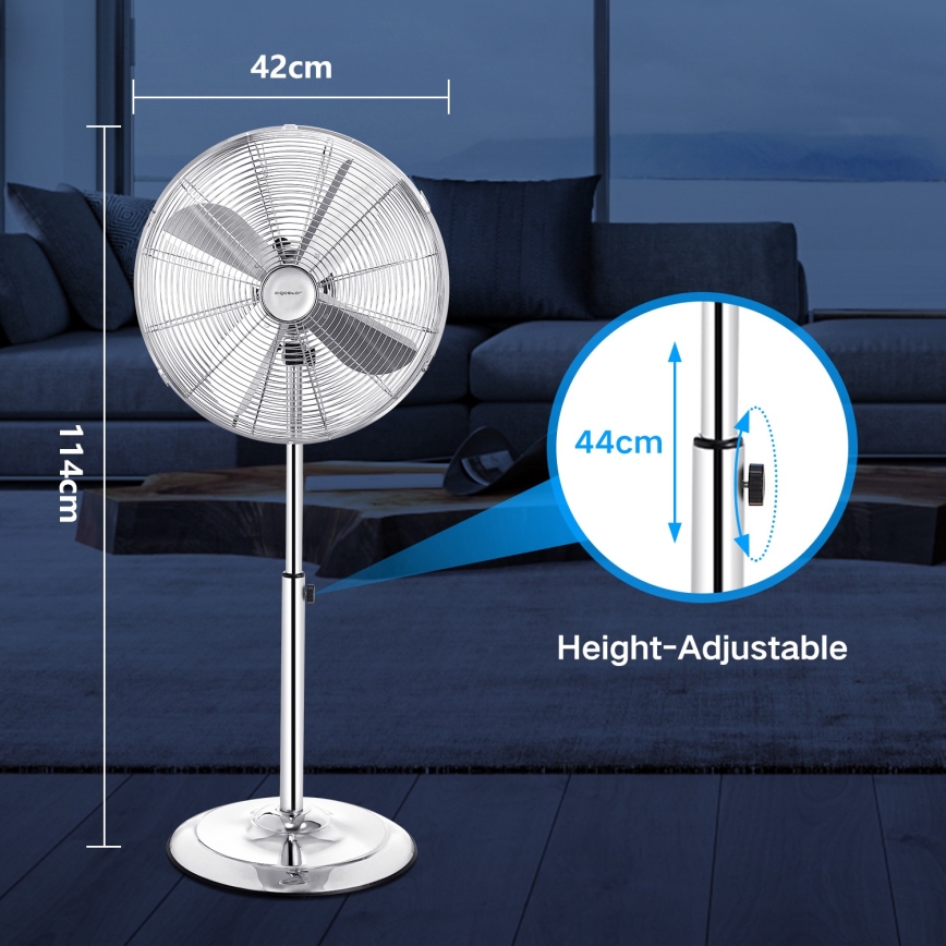 Aigostar - Stående fläkt 50W/230V 44,8 cm skinande krom