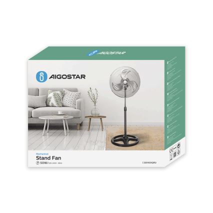 Aigostar - Stående fläkt 55W/230V skinande krom/svart