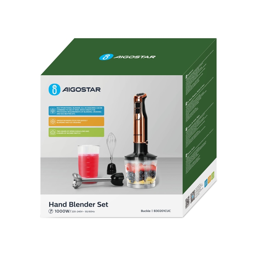 Aigostar - Stavmixer 1000W/230V ros guld