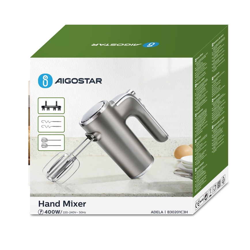 Aigostar - Stavmixer 400W/230V grå/matt krom