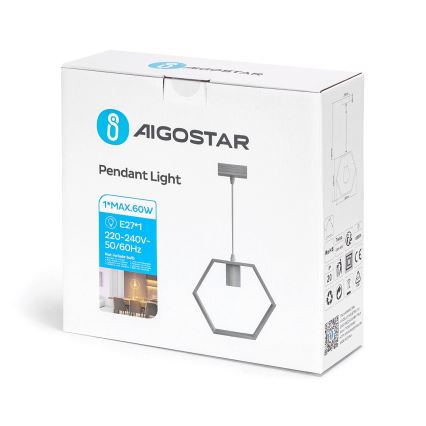 Aigostar - Takpendel med sladd 1xE27/60W/230V beige