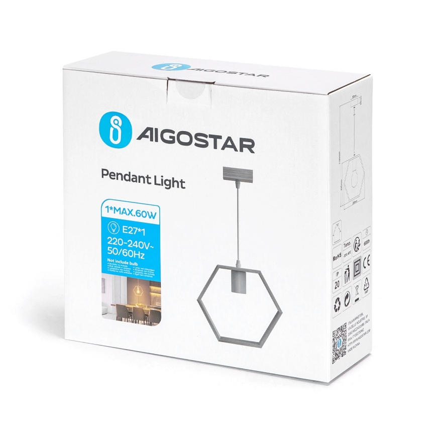 Aigostar - Takpendel med sladd 1xE27/60W/230V beige