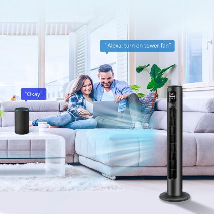 Aigostar - Torgfläkt 50W/230V svart Wi-Fi + fjärrkontroll