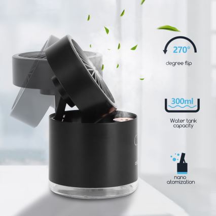Aigostar - Trådlös minibordsfläkt med misteffekt 10W/5V svart