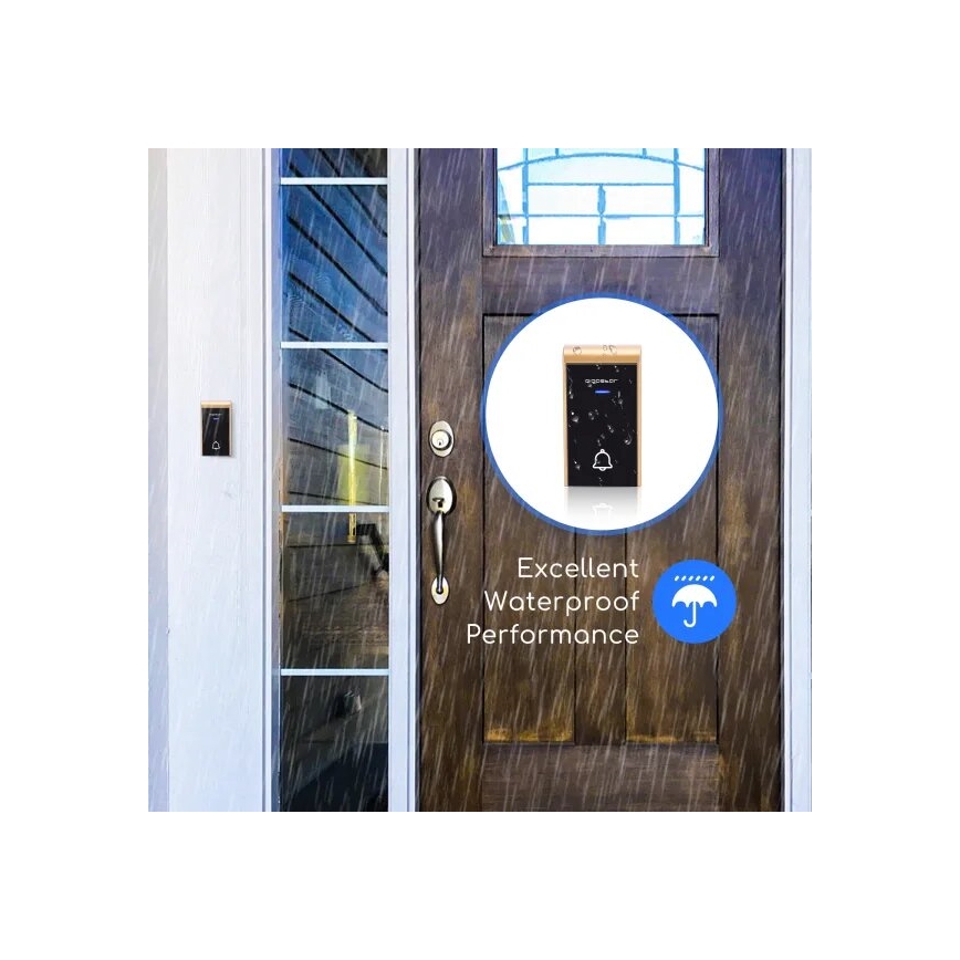 Aigostar - Trådlös ringklocka 3xAA IP44 svart/koppar