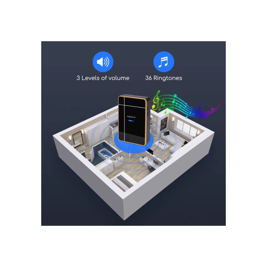Aigostar - Trådlös ringklocka 3xAA IP44 svart/koppar