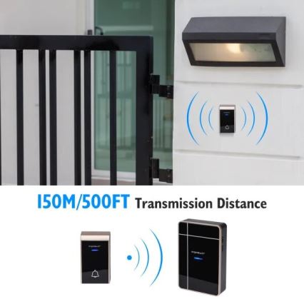 Aigostar - Trådlös ringklocka 3xAA IP44 svart/koppar
