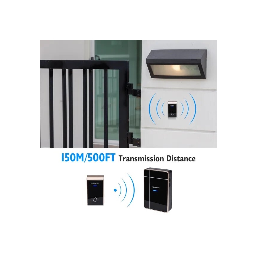Aigostar - Trådlös ringklocka 3xAA IP44 svart/koppar