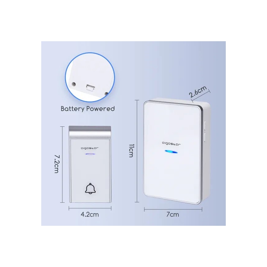 Aigostar - Trådlös ringklocka 3xAA IP44 vit/silver