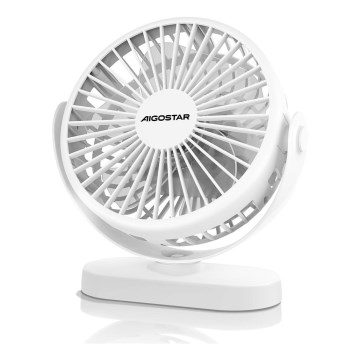 Aigostar - Uppladdningsbar bord fan 4W/5V 1500mAh vit