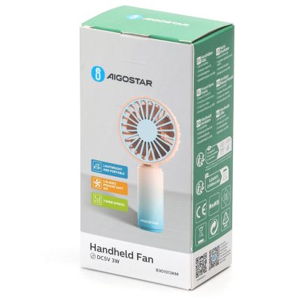 Aigostar - Uppladdningsbar fickfläkt 3W/5V 500mAh USB rosa/blå