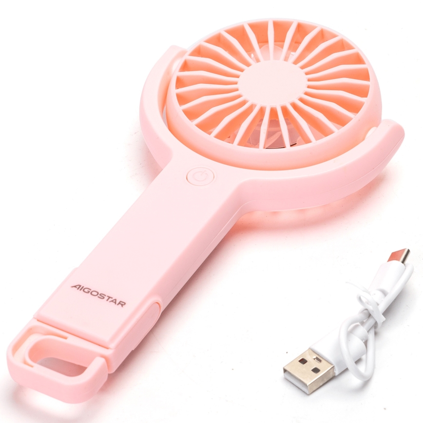 Aigostar - Uppladdningsbar fickfläkt 4,5W/3,7V 1200mAh USB rosa