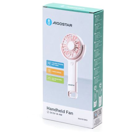 Aigostar - Uppladdningsbar fickfläkt 4,5W/3,7V 1200mAh USB rosa