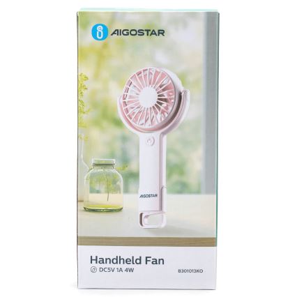 Aigostar - Uppladdningsbar fickfläkt 4,5W/3,7V 1200mAh USB rosa