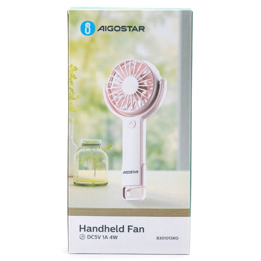 Aigostar - Uppladdningsbar fickfläkt 4,5W/3,7V 1200mAh USB rosa