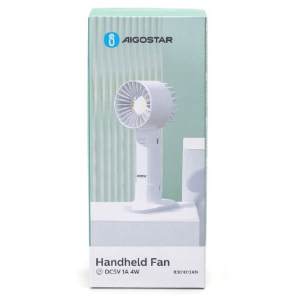 Aigostar - Uppladdningsbar fickfläkt 4W/5V 500mAh USB vit