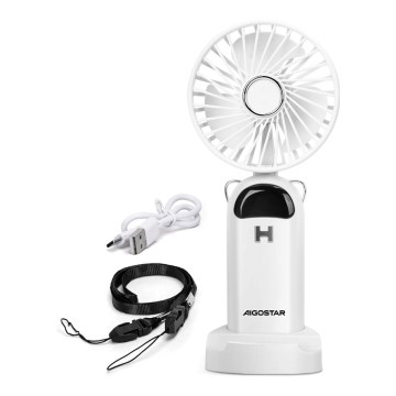 Aigostar - Uppladdningsbar handheld fan 4W/5V 1200mAh vit