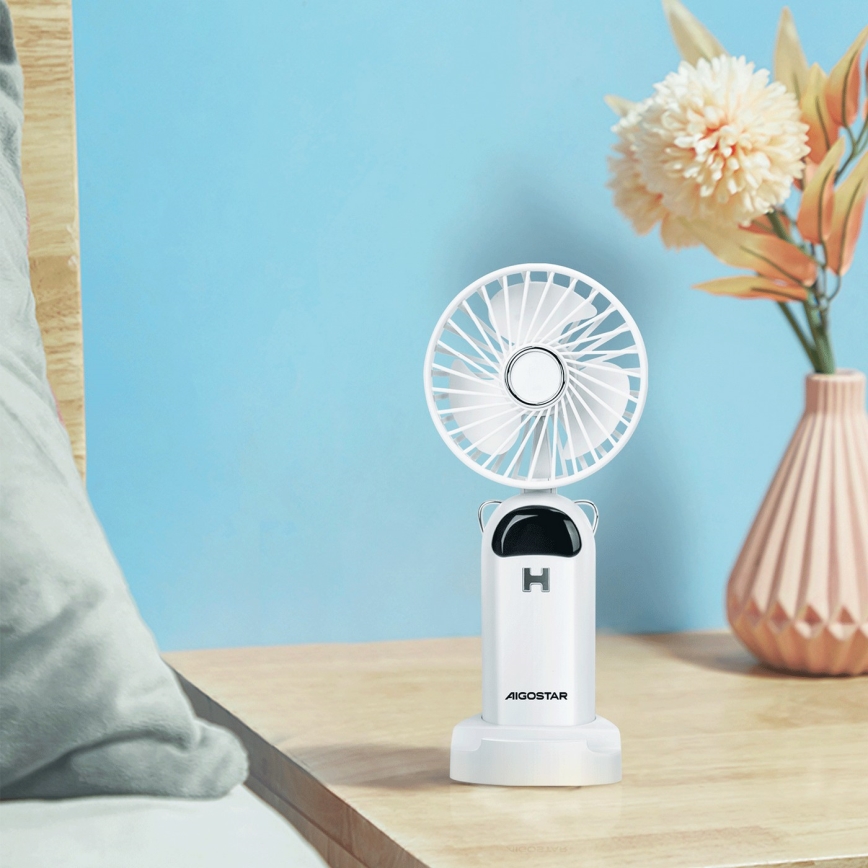 Aigostar - Uppladdningsbar handheld fan 4W/5V 1200mAh vit
