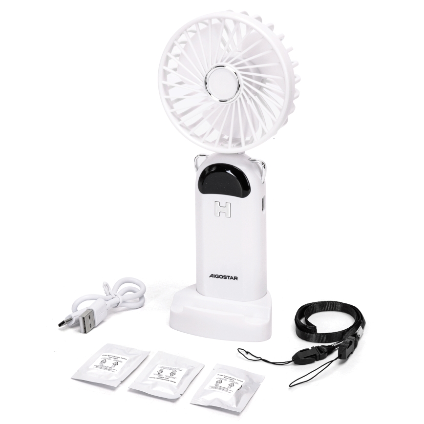 Aigostar - Uppladdningsbar handheld fan 4W/5V 1200mAh vit