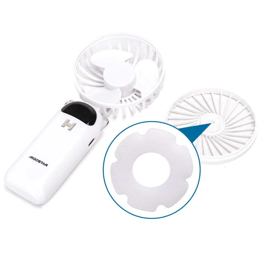 Aigostar - Uppladdningsbar handheld fan 4W/5V 1200mAh vit