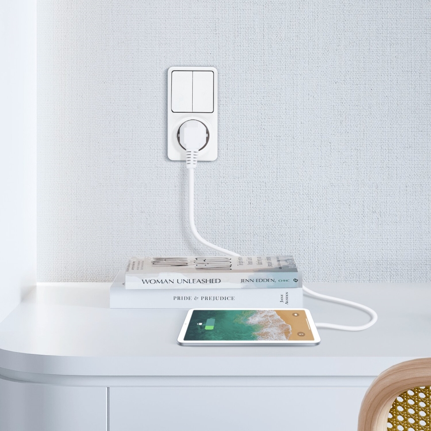 Aigostar - Väggbrytare för kontakt 2P med uttag 1x10A/250V