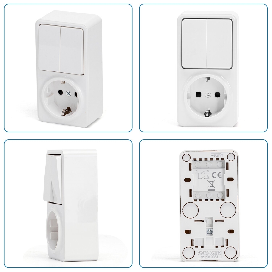 Aigostar - Väggbrytare för kontakt 2P med uttag 1x10A/250V