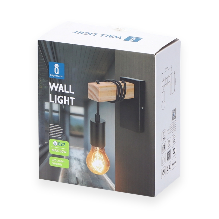 Aigostar - Vägglampa 1xE27/60W/230V brun/svart