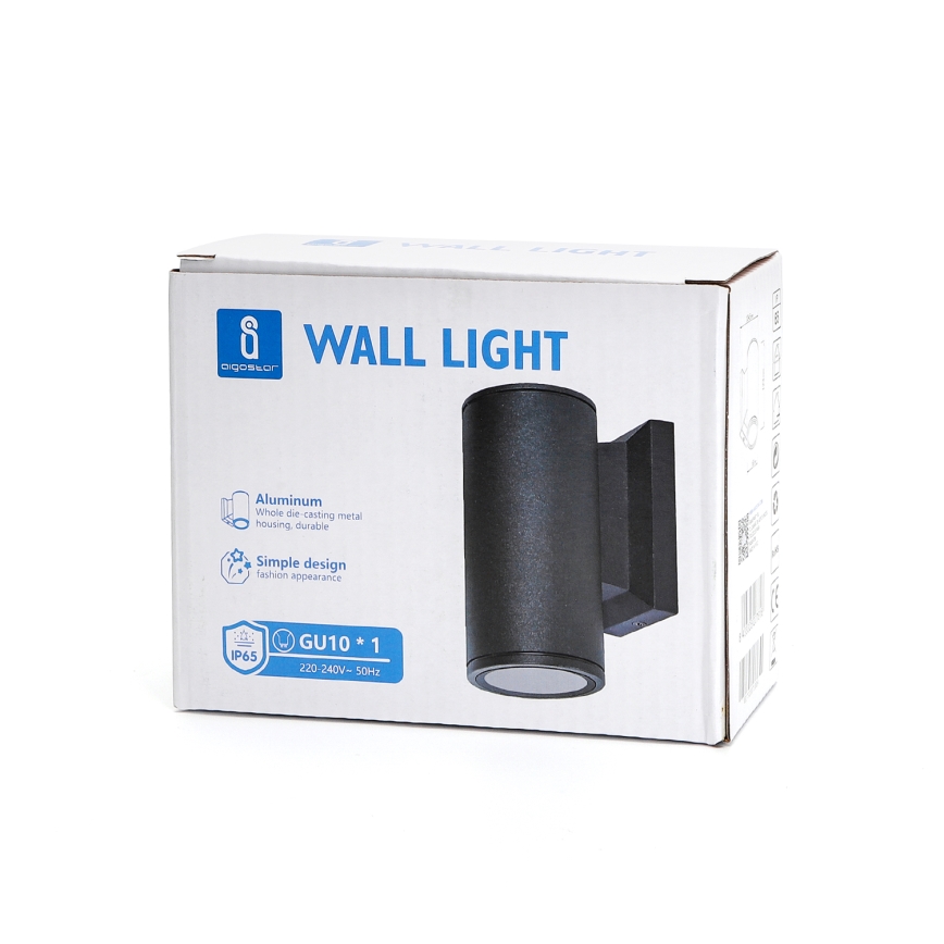 Aigostar - Vägglampa för utomhusbruk 1xGU10/230V svart IP65 rund
