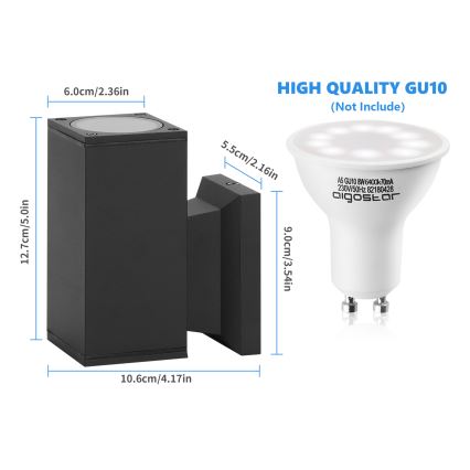 Aigostar - Vägglampa för utomhusbruk 1xGU10/230V svart IP65 vinklat