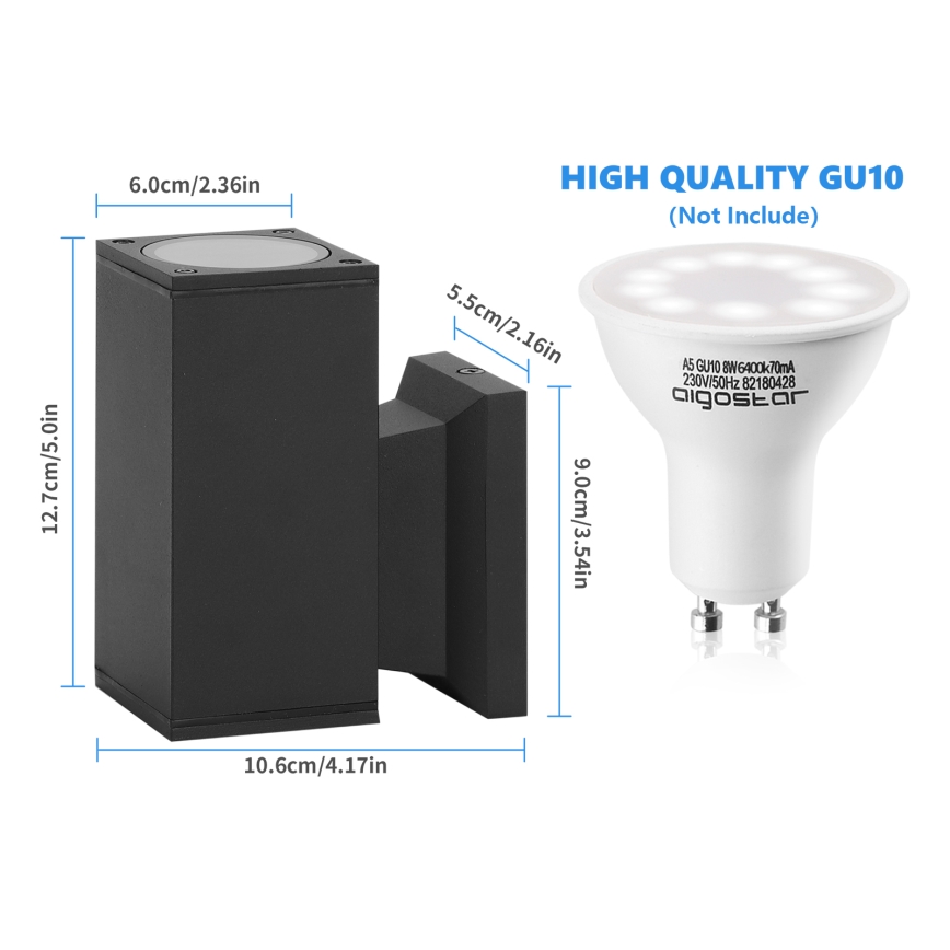 Aigostar - Vägglampa för utomhusbruk 1xGU10/230V svart IP65 vinklat