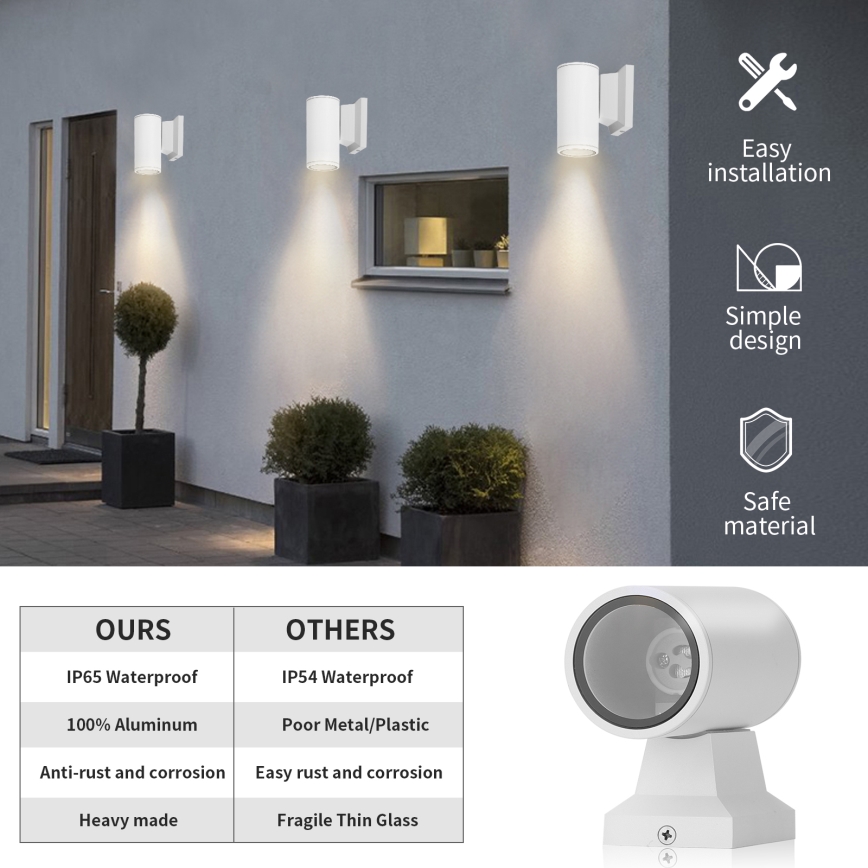 Aigostar - Vägglampa för utomhusbruk 1xGU10/230V vit IP65 rund