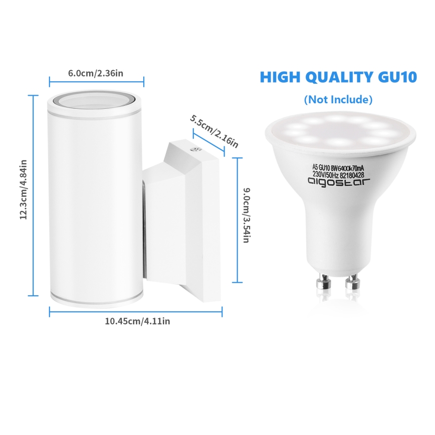 Aigostar - Vägglampa för utomhusbruk 1xGU10/230V vit IP65 rund