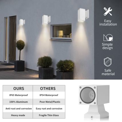 Aigostar - Vägglampa för utomhusbruk 1xGU10/230V vit IP65 vinklat