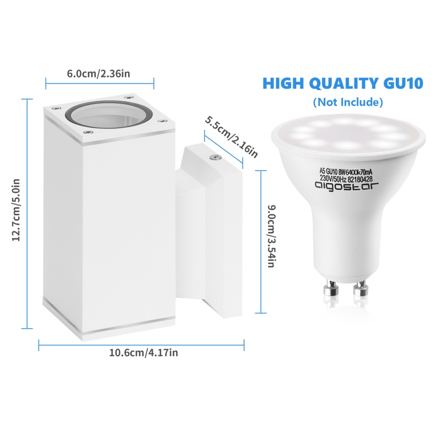 Aigostar - Vägglampa för utomhusbruk 1xGU10/230V vit IP65 vinklat
