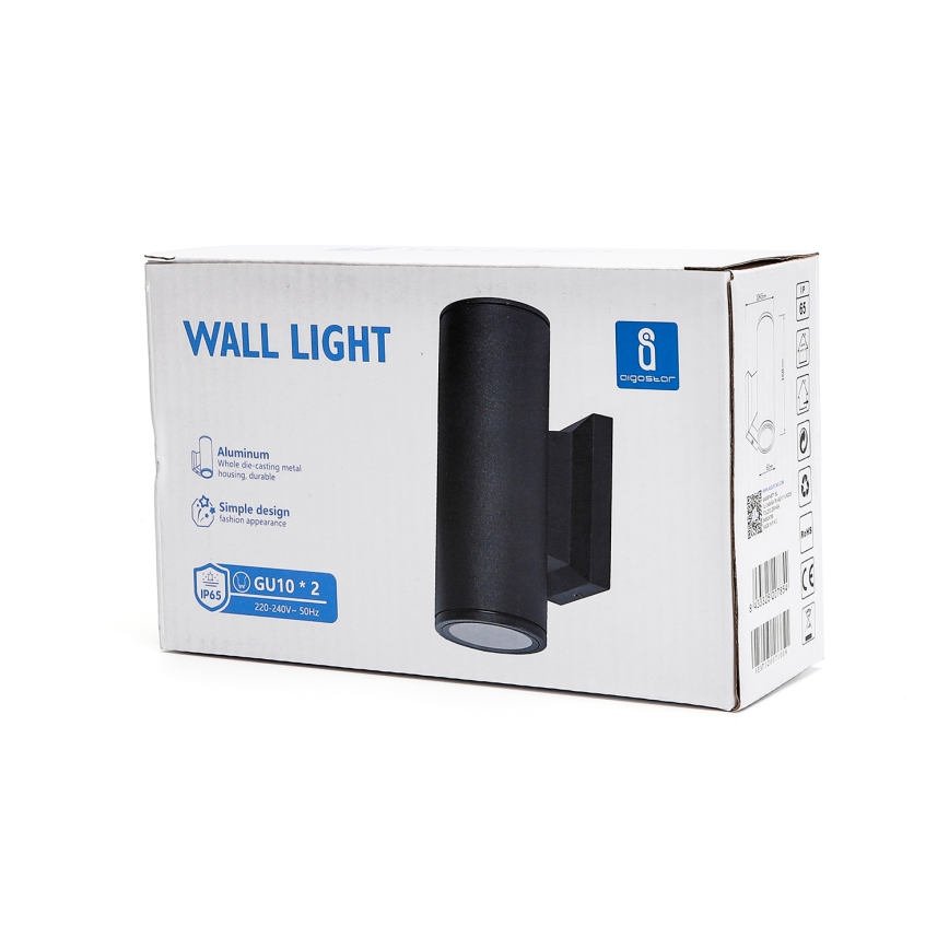 Aigostar - Vägglampa för utomhusbruk 2xGU10/230V svart IP65 rund
