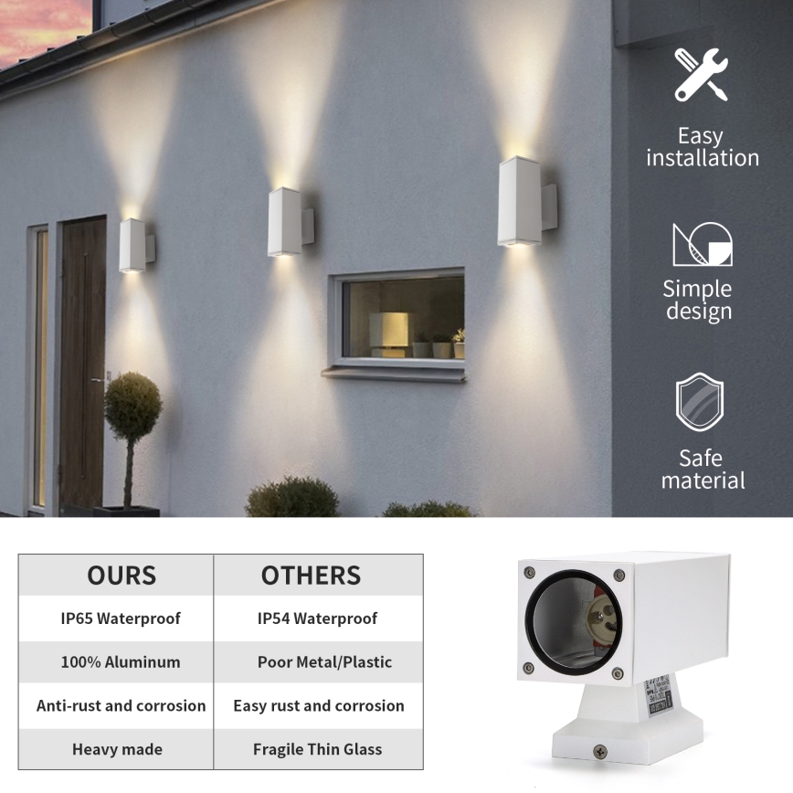 Aigostar - Vägglampa för utomhusbruk 2xGU10/230V vit IP65 vinklat