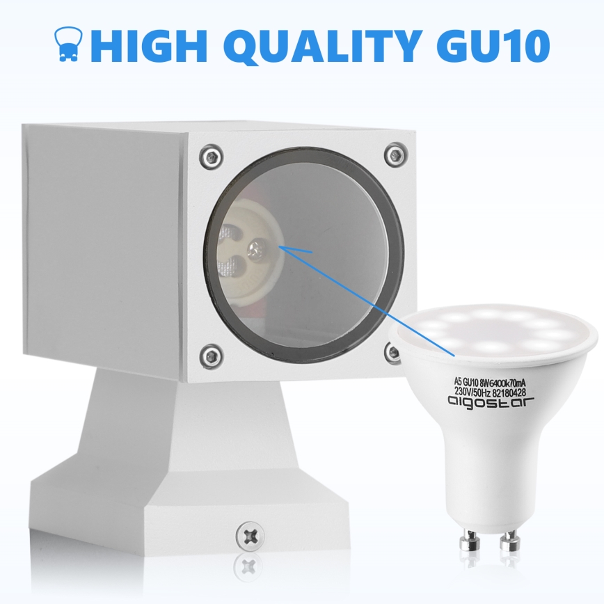 Aigostar - Vägglampa för utomhusbruk 2xGU10/230V vit IP65 vinklat