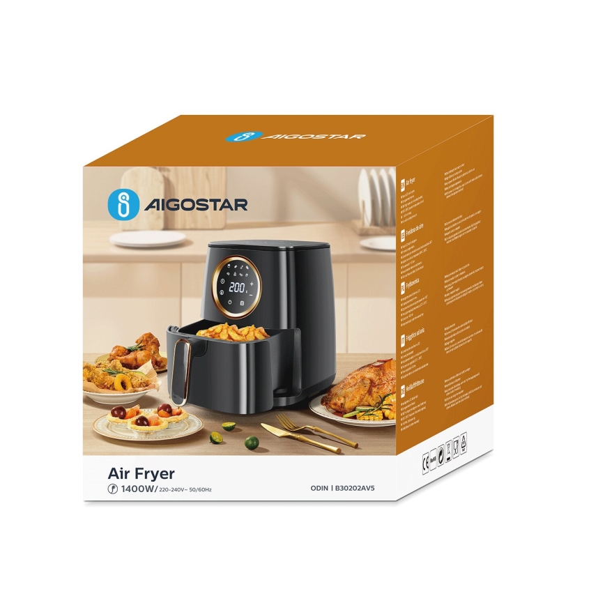 Aigostar - Varmluftsfritös 1400W/230V 4,2l svart