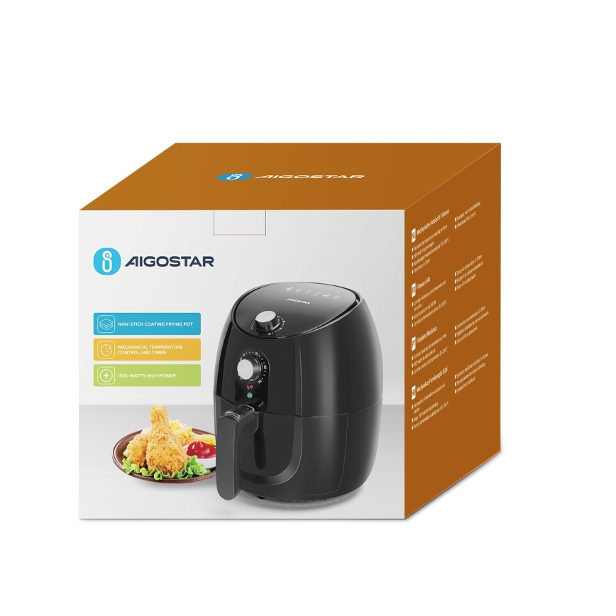 Aigostar - Varmluftsfritös 1500W/230V 3,5l svart