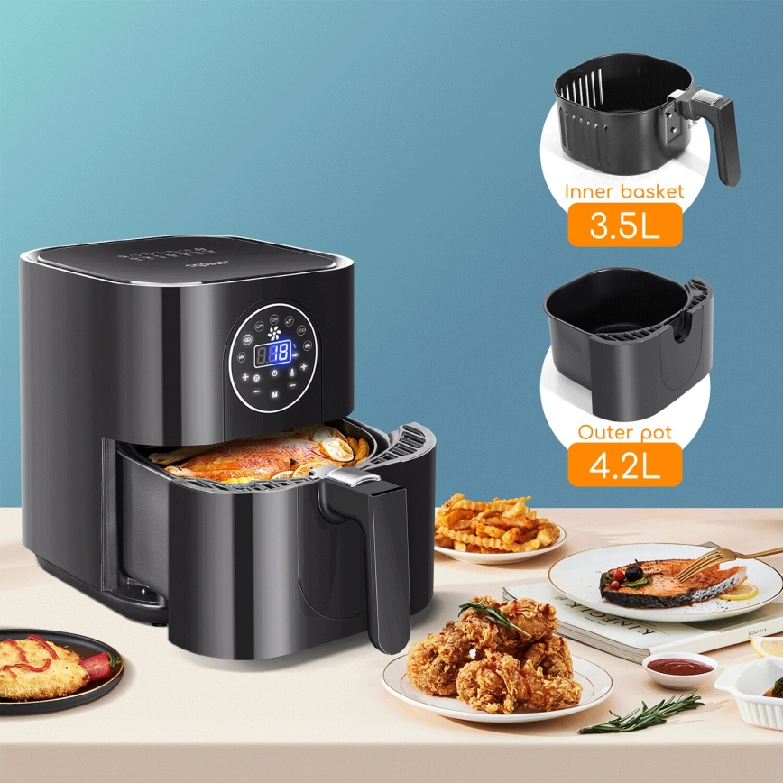 Aigostar - Varmluftsfritös 1500W/230V 3,5l svart