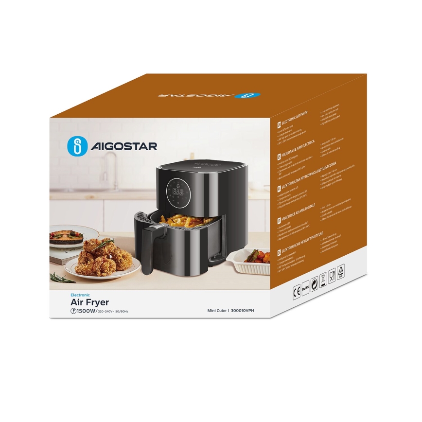 Aigostar - Varmluftsfritös 1500W/230V 3,5l svart