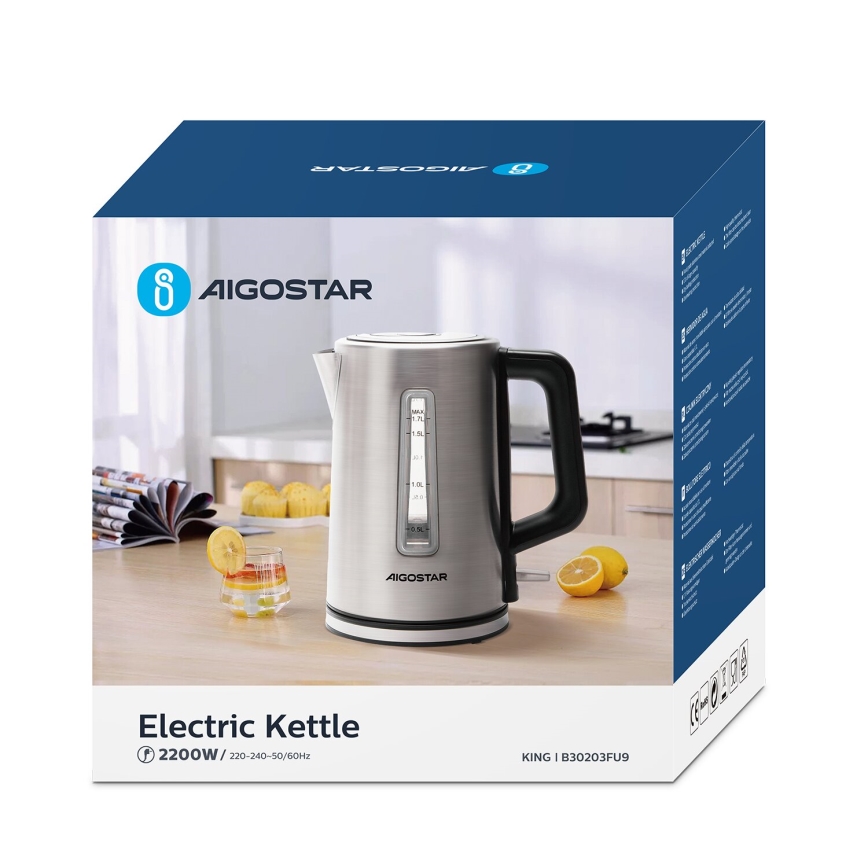 Aigostar - Vattenkokare 1,7l 2200W/230V matt krom