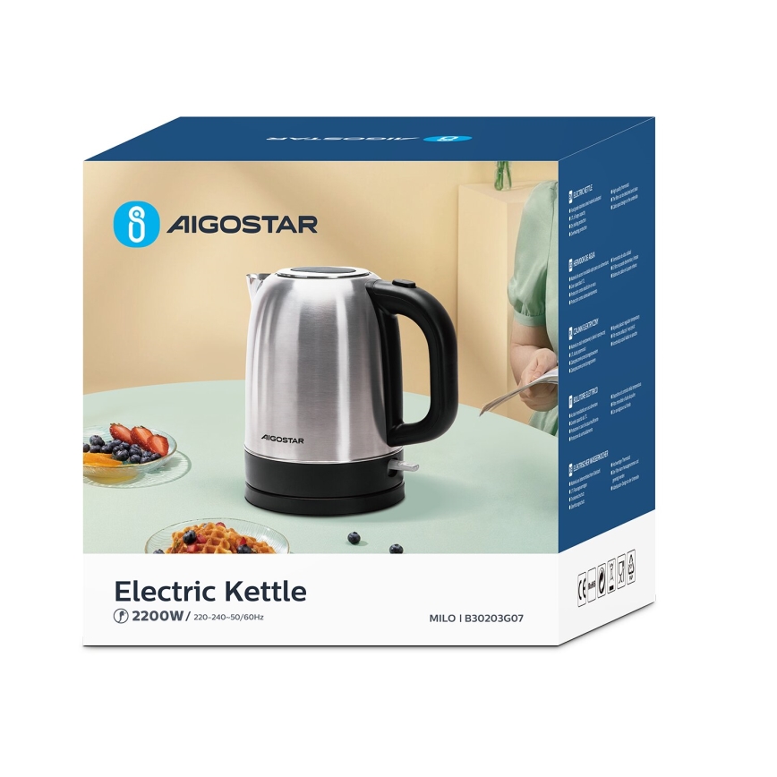 Aigostar - Vattenkokare 1,7l 2200W/230V matt krom