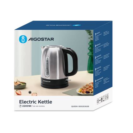 Aigostar - Vattenkokare 1,7l 2200W/230V matt krom